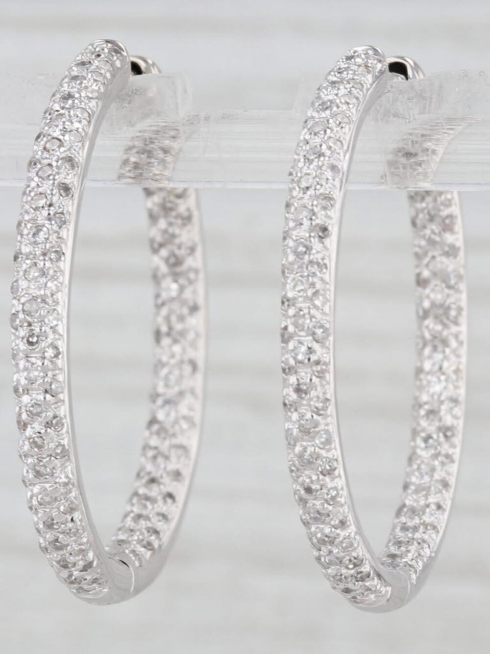 0.30ctw Diamond Inside Out Hoop Earrings 14k White Gold Hinged Round Hoops